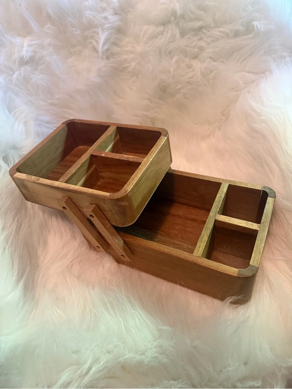 Wooden Tiered Organizer Box - Natural Brown